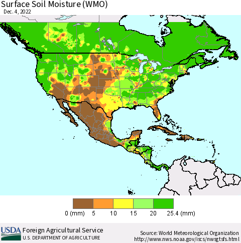 North America Surface Soil Moisture (WMO) Thematic Map For 11/28/2022 - 12/4/2022