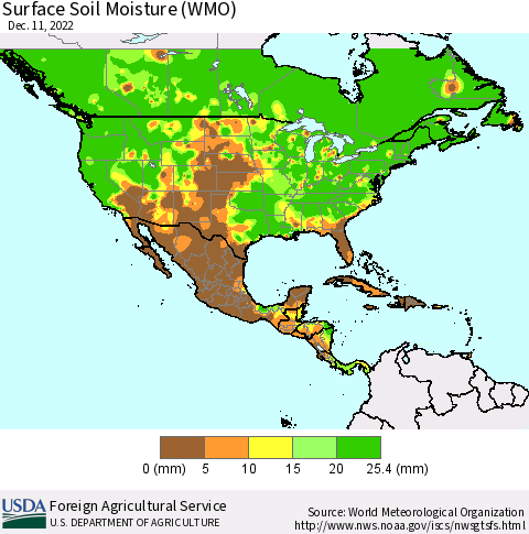North America Surface Soil Moisture (WMO) Thematic Map For 12/5/2022 - 12/11/2022