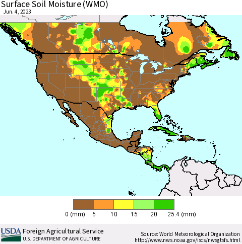 North America Surface Soil Moisture (WMO) Thematic Map For 5/29/2023 - 6/4/2023