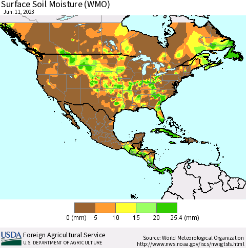 North America Surface Soil Moisture (WMO) Thematic Map For 6/5/2023 - 6/11/2023