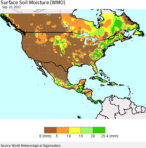 North America Surface Soil Moisture (WMO) Thematic Map For 9/4/2023 - 9/10/2023