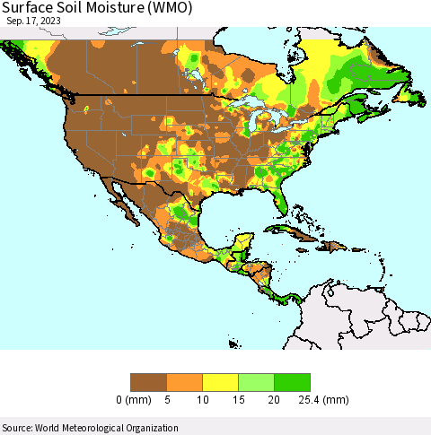 North America Surface Soil Moisture (WMO) Thematic Map For 9/11/2023 - 9/17/2023