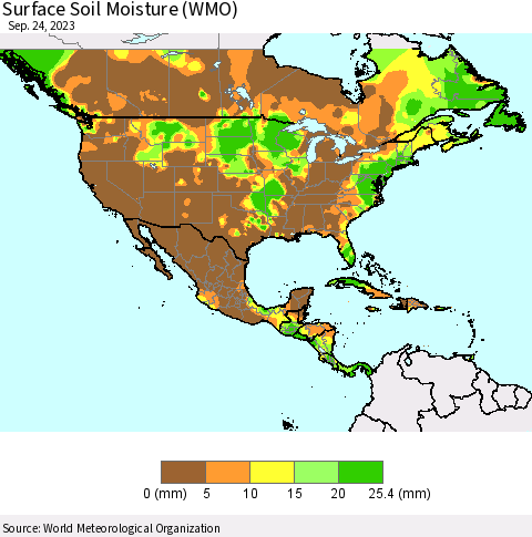 North America Surface Soil Moisture (WMO) Thematic Map For 9/18/2023 - 9/24/2023
