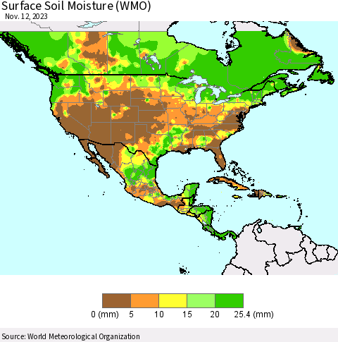 North America Surface Soil Moisture (WMO) Thematic Map For 11/6/2023 - 11/12/2023