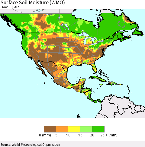 North America Surface Soil Moisture (WMO) Thematic Map For 11/13/2023 - 11/19/2023