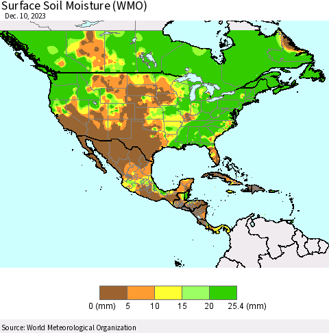 North America Surface Soil Moisture (WMO) Thematic Map For 12/4/2023 - 12/10/2023