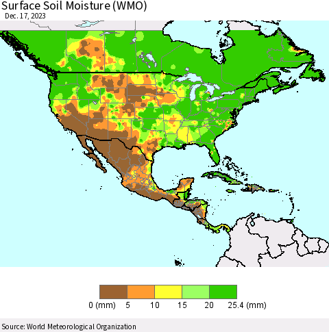 North America Surface Soil Moisture (WMO) Thematic Map For 12/11/2023 - 12/17/2023
