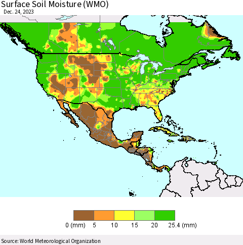 North America Surface Soil Moisture (WMO) Thematic Map For 12/18/2023 - 12/24/2023