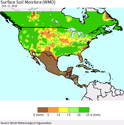 North America Surface Soil Moisture (WMO) Thematic Map For 2/5/2024 - 2/11/2024
