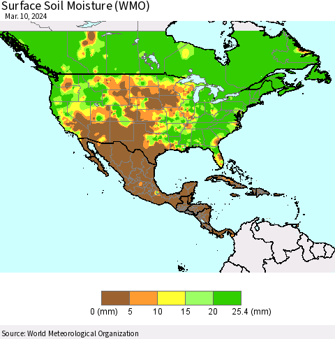 North America Surface Soil Moisture (WMO) Thematic Map For 3/4/2024 - 3/10/2024