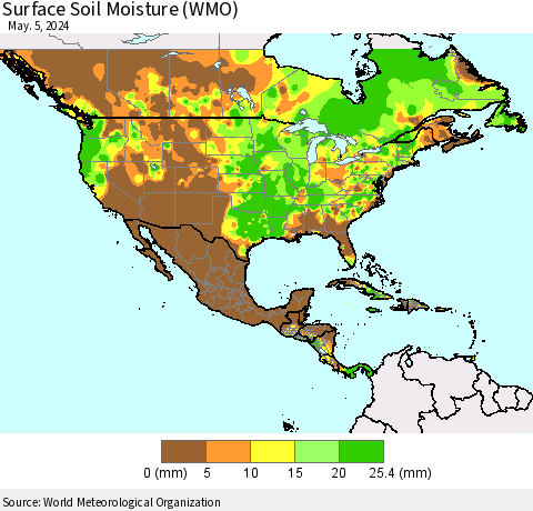 North America Surface Soil Moisture (WMO) Thematic Map For 4/29/2024 - 5/5/2024