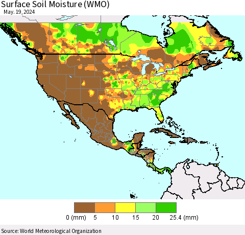 North America Surface Soil Moisture (WMO) Thematic Map For 5/13/2024 - 5/19/2024
