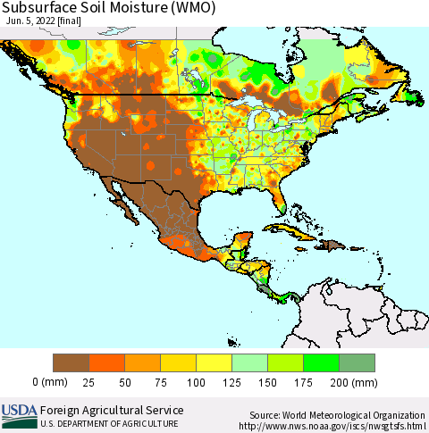 North America Subsurface Soil Moisture (WMO) Thematic Map For 5/30/2022 - 6/5/2022