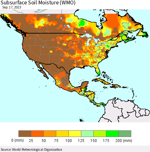 North America Subsurface Soil Moisture (WMO) Thematic Map For 9/11/2023 - 9/17/2023