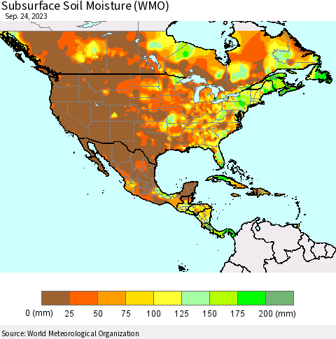 North America Subsurface Soil Moisture (WMO) Thematic Map For 9/18/2023 - 9/24/2023