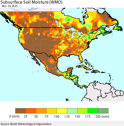 North America Subsurface Soil Moisture (WMO) Thematic Map For 11/13/2023 - 11/19/2023