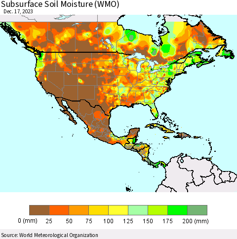 North America Subsurface Soil Moisture (WMO) Thematic Map For 12/11/2023 - 12/17/2023