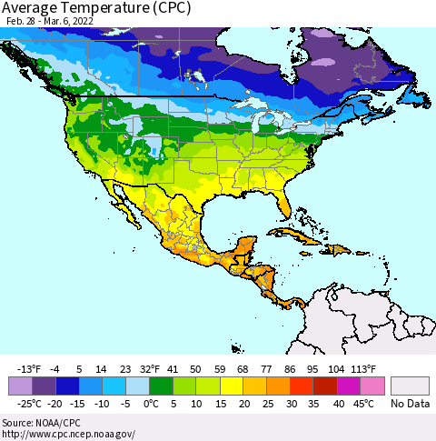 North America Average Temperature (CPC) Thematic Map For 2/28/2022 - 3/6/2022