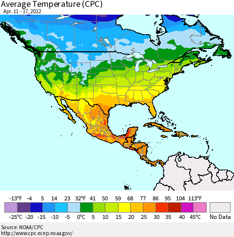 North America Average Temperature (CPC) Thematic Map For 4/11/2022 - 4/17/2022