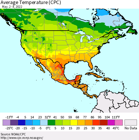 North America Average Temperature (CPC) Thematic Map For 5/2/2022 - 5/8/2022