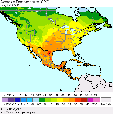North America Average Temperature (CPC) Thematic Map For 5/9/2022 - 5/15/2022