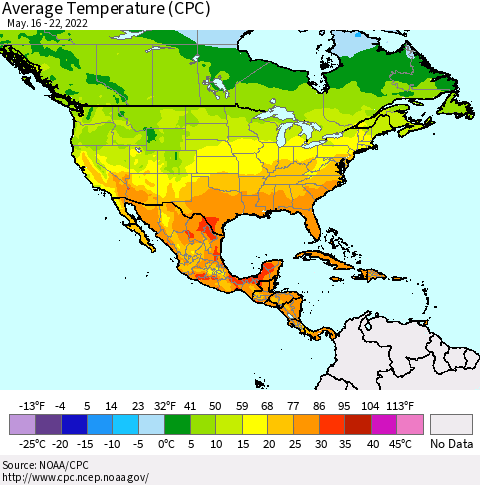 North America Average Temperature (CPC) Thematic Map For 5/16/2022 - 5/22/2022