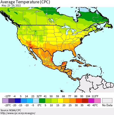 North America Average Temperature (CPC) Thematic Map For 5/23/2022 - 5/29/2022