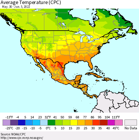 North America Average Temperature (CPC) Thematic Map For 5/30/2022 - 6/5/2022