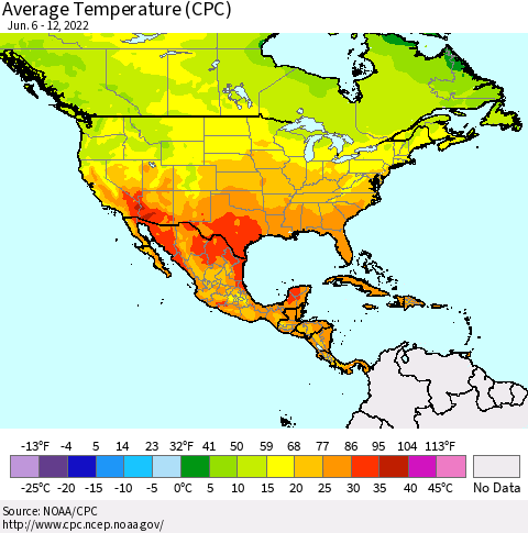 North America Average Temperature (CPC) Thematic Map For 6/6/2022 - 6/12/2022