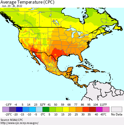 North America Average Temperature (CPC) Thematic Map For 6/20/2022 - 6/26/2022