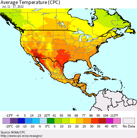 North America Average Temperature (CPC) Thematic Map For 7/11/2022 - 7/17/2022