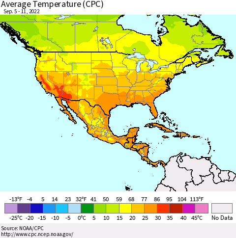 North America Average Temperature (CPC) Thematic Map For 9/5/2022 - 9/11/2022