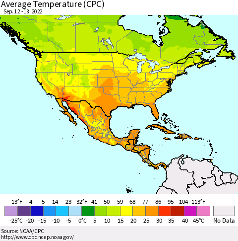 North America Average Temperature (CPC) Thematic Map For 9/12/2022 - 9/18/2022