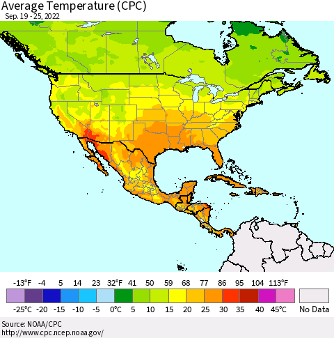 North America Average Temperature (CPC) Thematic Map For 9/19/2022 - 9/25/2022