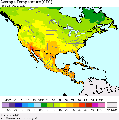 North America Average Temperature (CPC) Thematic Map For 9/26/2022 - 10/2/2022