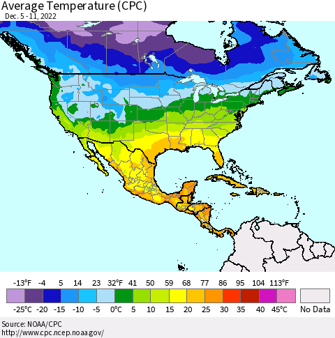 North America Average Temperature (CPC) Thematic Map For 12/5/2022 - 12/11/2022