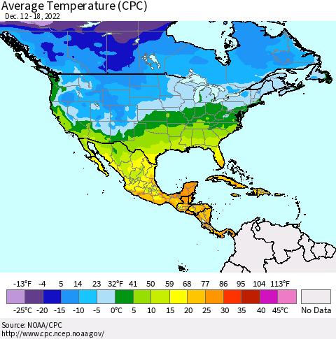 North America Average Temperature (CPC) Thematic Map For 12/12/2022 - 12/18/2022