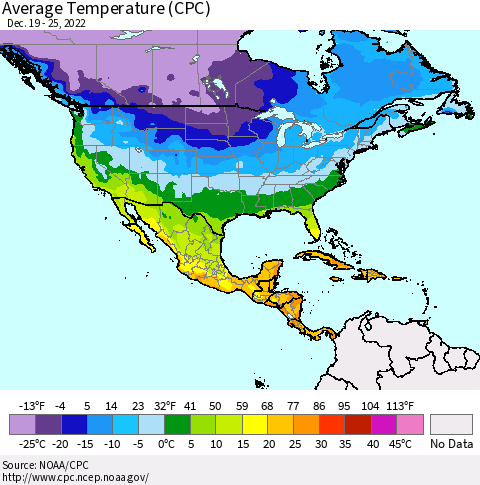 North America Average Temperature (CPC) Thematic Map For 12/19/2022 - 12/25/2022