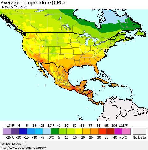 North America Average Temperature (CPC) Thematic Map For 5/15/2023 - 5/21/2023