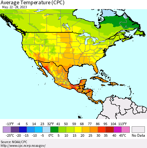 North America Average Temperature (CPC) Thematic Map For 5/22/2023 - 5/28/2023