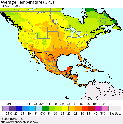 North America Average Temperature (CPC) Thematic Map For 6/5/2023 - 6/11/2023