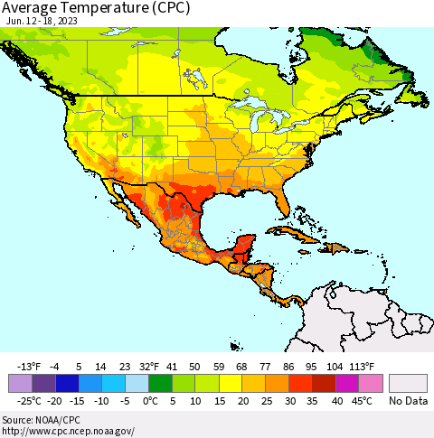 North America Average Temperature (CPC) Thematic Map For 6/12/2023 - 6/18/2023