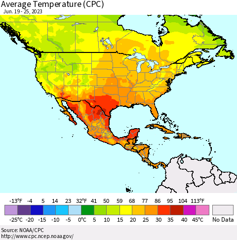 North America Average Temperature (CPC) Thematic Map For 6/19/2023 - 6/25/2023