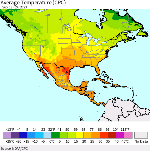 North America Average Temperature (CPC) Thematic Map For 9/18/2023 - 9/24/2023