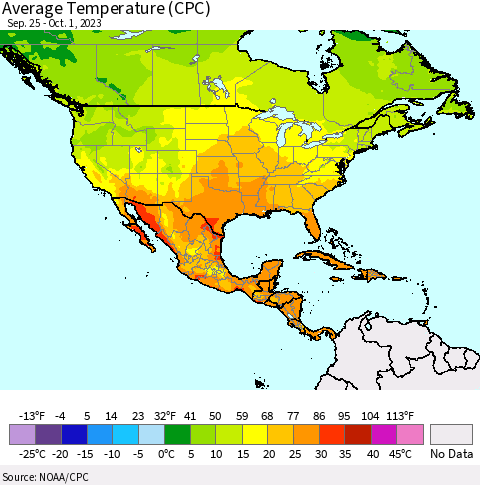 North America Average Temperature (CPC) Thematic Map For 9/25/2023 - 10/1/2023