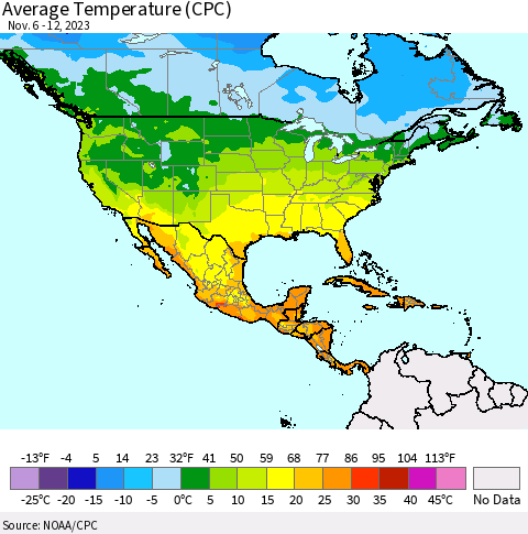 North America Average Temperature (CPC) Thematic Map For 11/6/2023 - 11/12/2023
