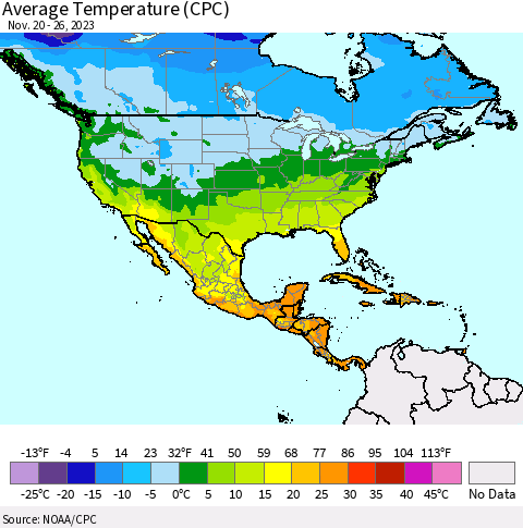 North America Average Temperature (CPC) Thematic Map For 11/20/2023 - 11/26/2023