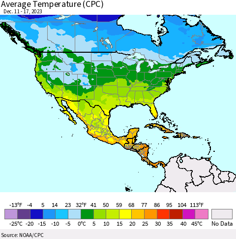 North America Average Temperature (CPC) Thematic Map For 12/11/2023 - 12/17/2023