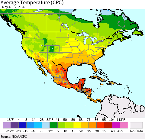 North America Average Temperature (CPC) Thematic Map For 5/6/2024 - 5/12/2024
