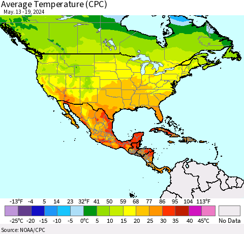 North America Average Temperature (CPC) Thematic Map For 5/13/2024 - 5/19/2024